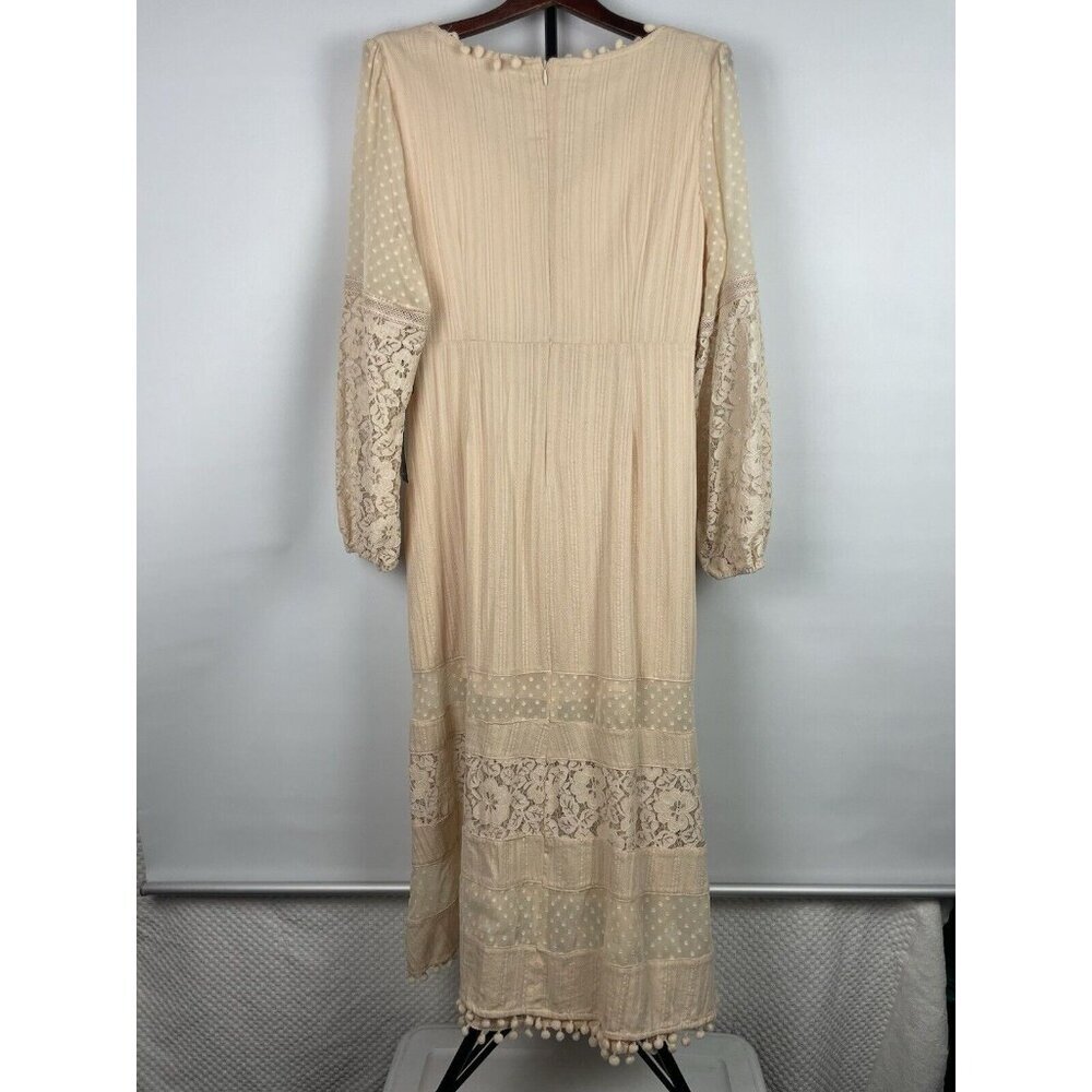 Lulus Modern Menagerie Blush Lace Cutout Long Sleeve Midi Cottagecore Dress Sz L - Picture 10 of 13